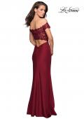 Picture of: Off The Shoulder Gown with Lace Bust and Slit in Wine, Style: 27097, Detail Picture 3