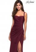 Picture of: Long Jersey Gown with Size Ruching and Slit in Wine, Style: 27470, Detail Picture 3