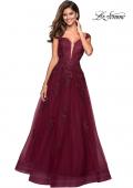 Picture of: Floor Length Cap Sleeve Prom Gown with Lace Detail in Wine, Style: 27503, Detail Picture 3