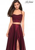 Picture of: Two PIece Satin Prom Dress with Rhinestone Top in Wine, Style: 27607, Detail Picture 3
