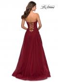 Picture of: Strapless Tulle Dress with Cascading Floral Detail in Wine, Style: 28599, Detail Picture 3