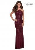 Picture of: Sequin Pyramid Neck Prom Dress with Open Back in Wine, Style: 28650, Detail Picture 3