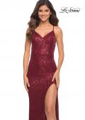 Picture of: Long Stretch Sequin Dress in Jewel Tones with Open Back in Wine, Detail Picture 3