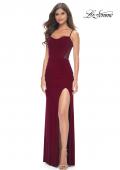 Picture of: Ruched Net Jersey Dress with Bustier Top and Illusion Back in Wine, Style: 32212, Detail Picture 3