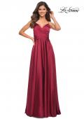 Picture of: Satin Jewel Tone Gown with Criss-Cross Ruched Top in Wine, Detail Picture 4