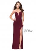Picture of: Form Fitting Prom Dress with Metallic Straps and Slit in Wine, Style: 26021, Detail Picture 5
