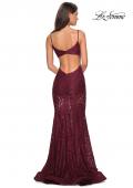 Picture of: Long Form Fitting Lace Prom Dress with Attached Shorts in Wine, Style: 27584, Detail Picture 5