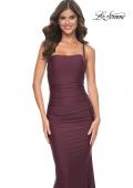 Picture of: Simple Ruched Jersey Dress with Lace Up Back in Wine, Style: 31919, Detail Picture 5