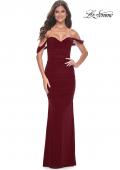 Picture of: Off the Shoulder Net Jersey Dress with Ruching in Wine, Style: 31914, Detail Picture 6