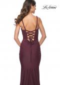Picture of: Simple Ruched Jersey Dress with Lace Up Back in Wine, Style: 31919, Detail Picture 6