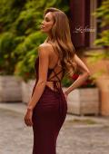 Picture of: Jersey Gown with Crisscross Back and Ruching in Wine, Style: 33489, Detail Picture 6