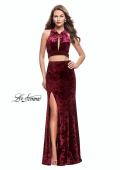 Picture of: Long Velvet Prom Dress with Crop Top and Leg Slit in Wine, Style: 25500, Detail Picture 7
