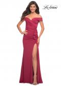 Picture of: Off the Shoulder Long Jersey Gown with Ruffle in Red, Style: 30703, Detail Picture 7