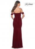 Picture of: Off the Shoulder Net Jersey Dress with Ruching in Wine, Style: 31914, Detail Picture 7