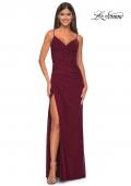 Picture of: Net Jersey Fitted Dress with Ruched Bustier Top in Wine, Style: 32239, Detail Picture 9