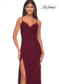Picture of: Net Jersey Fitted Dress with Ruched Bustier Top in Wine, Style: 32239, Detail Picture 2