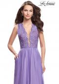 Picture of: Long A-line Dress with Chiffon Skirt and Strappy Details in Wisteria, Style: 25487, Detail Picture 1