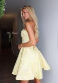 Picture of: Strapless Jacquard Lace-Up Mini Dress in Yellow, Style 34147, Detail Picture 8