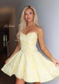Picture of: Strapless Jacquard Lace-Up Mini Dress in Yellow, Style 34147, Detail Picture 9