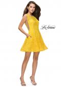 Picture of: Lace Short Dress with Rhinestones and Pockets in Yellow, Style: 26616, Detail Picture 10