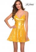 Picture of: Neon Sequin Homecoming Dress with Lace Up Back in Yellow, Style: 29344, Detail Picture 2