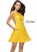 Picture of: Lace Short Dress with Rhinestones and Pockets in Yellow, Style: 26616, Detail Picture 3