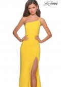 Picture of: One Shoulder Long Jersey Homecoming Dress in Yellow, Style: 28176, Detail Picture 4