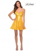 Picture of: Neon Sequin Homecoming Dress with Lace Up Back in Yellow, Style: 29344, Detail Picture 7