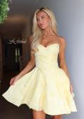 Picture of: Strapless Jacquard Lace-Up Mini Dress in Yellow, Style 34147, Detail Picture 7