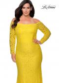 Picture of: Long Sleeve Off The Shoulder Lace Plus Size Dress in Yellow, Style: 28859, Detail Picture 8