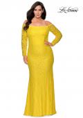 Picture of: Long Sleeve Off The Shoulder Lace Plus Size Dress in Yellow, Style: 28859, Detail Picture 2