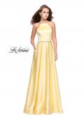 Picture of: Long High Neck Satin Gown with Beaded Strappy Back in Yellow, Style: 26269, Main Picture
