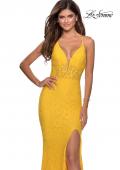 Picture of: Floor Length Lace Prom Dress with Sheer Bodice in Yellow, Style: 28591, Main Picture