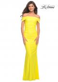 Picture of: Long Off the Shoulder Ruched Neon Jersey Dress in Yellow, Style: 30421, Main Picture