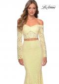 Picture of: Lace Sleeve Lace and Sequin Two Piece Prom Dress in Yellow, Style: 28666, Detail Picture 8