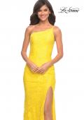 Picture of: One Shoulder Long Lace Prom Dress with Open Back in Yellow, Style: 30441, Detail Picture 8