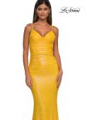 Picture of: Gorgeous Metallic Prom Dress with Ruching and Illusion Back in Yellow, Style: 33034, Detail Picture 9