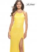 Picture of: High Neck Long Sequin Gown with Open Back in Yellow, Style: 30635, Detail Picture 10