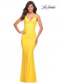 Picture of: Soft Jersey Ruched Dress with Draped Neckline in Yellow, Style: 30626, Detail Picture 11