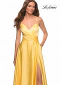 Picture of: Bright Satin Gown with Criss-Cross Ruched Top in Yellow, Style: 30662, Detail Picture 11