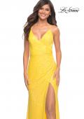 Picture of: Vibrant Wrap Style Sequin Dress with Slit in Yellow, Style: 30620, Detail Picture 13