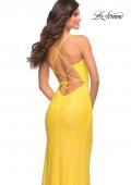 Picture of: Vibrant Wrap Style Sequin Dress with Slit in Yellow, Style: 30620, Detail Picture 14