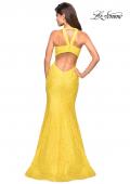 Picture of: Stretch Lace Mermaid Prom Dress with Cut Out Back in Yellow, Style: 27484, Back Picture