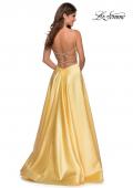 Picture of: A-line Gown with Double Rhinestone Belt Detail in Yellow, Style: 28385, Back Picture