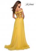 Picture of: Off the Shoulder Chiffon Gown with Plunging Neckline in Yellow, Style: 28546, Back Picture