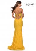 Picture of: Floor Length Lace Prom Dress with Sheer Bodice in Yellow, Style: 28591, Back Picture