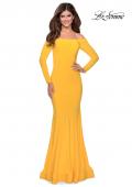 Picture of: Off the Shoulder Long Sleeve Jersey Prom Dress in Yellow, Style: 28754, Back Picture