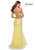 Picture of: Mermaid Tulle Gown with Floral Lace and Rhinestones in Yellow, Style: 28768, Back Picture