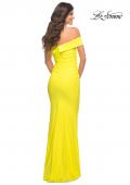Picture of: Long Off the Shoulder Ruched Neon Jersey Dress in Yellow, Style: 30421, Back Picture