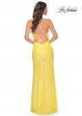 Picture of: Stretch Sequin Fitted Prom Dress with Open Back in Yellow, Style: 32330, Back Picture